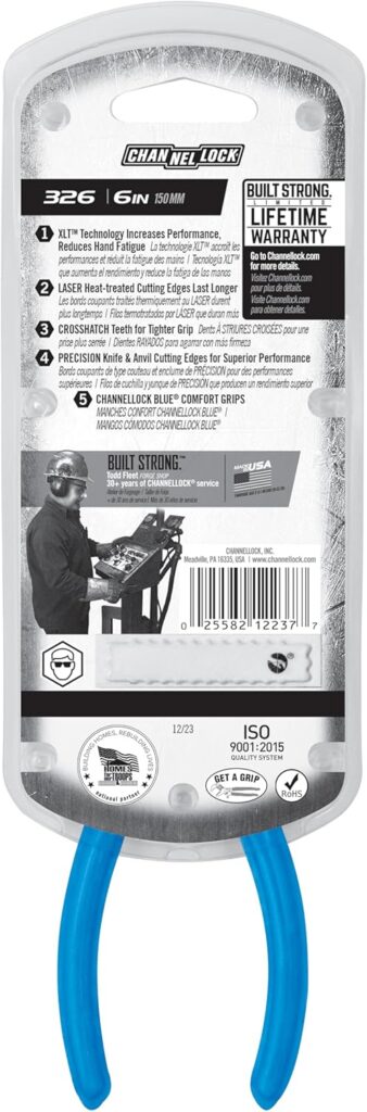 Channellock Long Nose Pliers 326 - Side Cutter, Rust Resistant - 6 In, Blue - Image 4