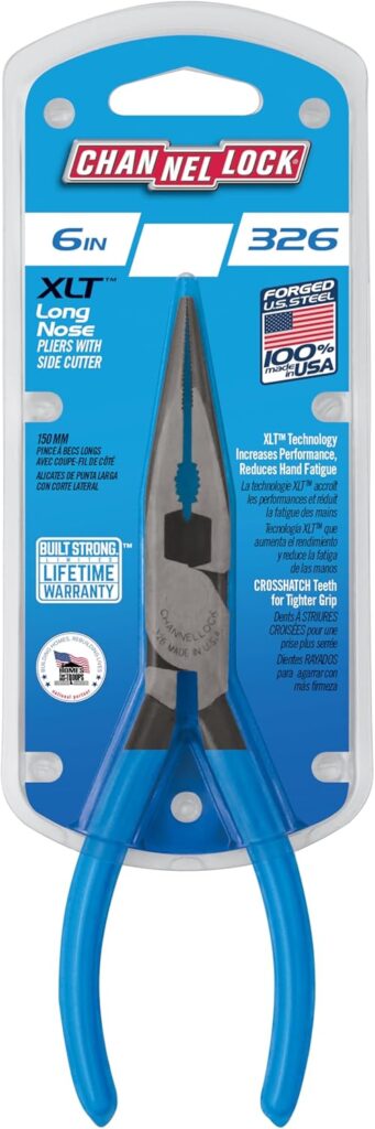 Channellock Long Nose Pliers 326 - Side Cutter, Rust Resistant - 6 In, Blue - Image 5
